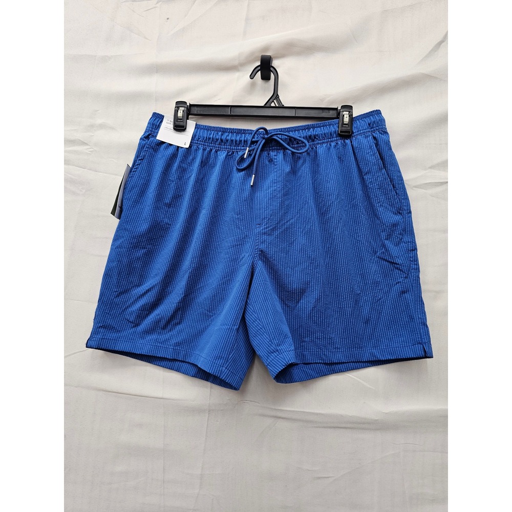Goodfellow & Co Mens Seersucker Swim Trunks Blue Polyester Casual Size Large